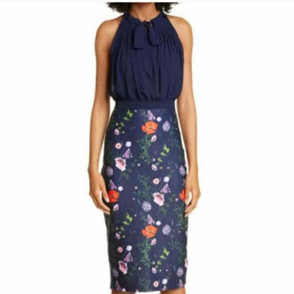 Ted baker floral shimma halter pencil dress size 4 14 like new